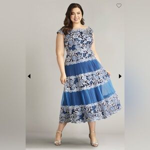 Klein Embroidered Tea-Length Dress